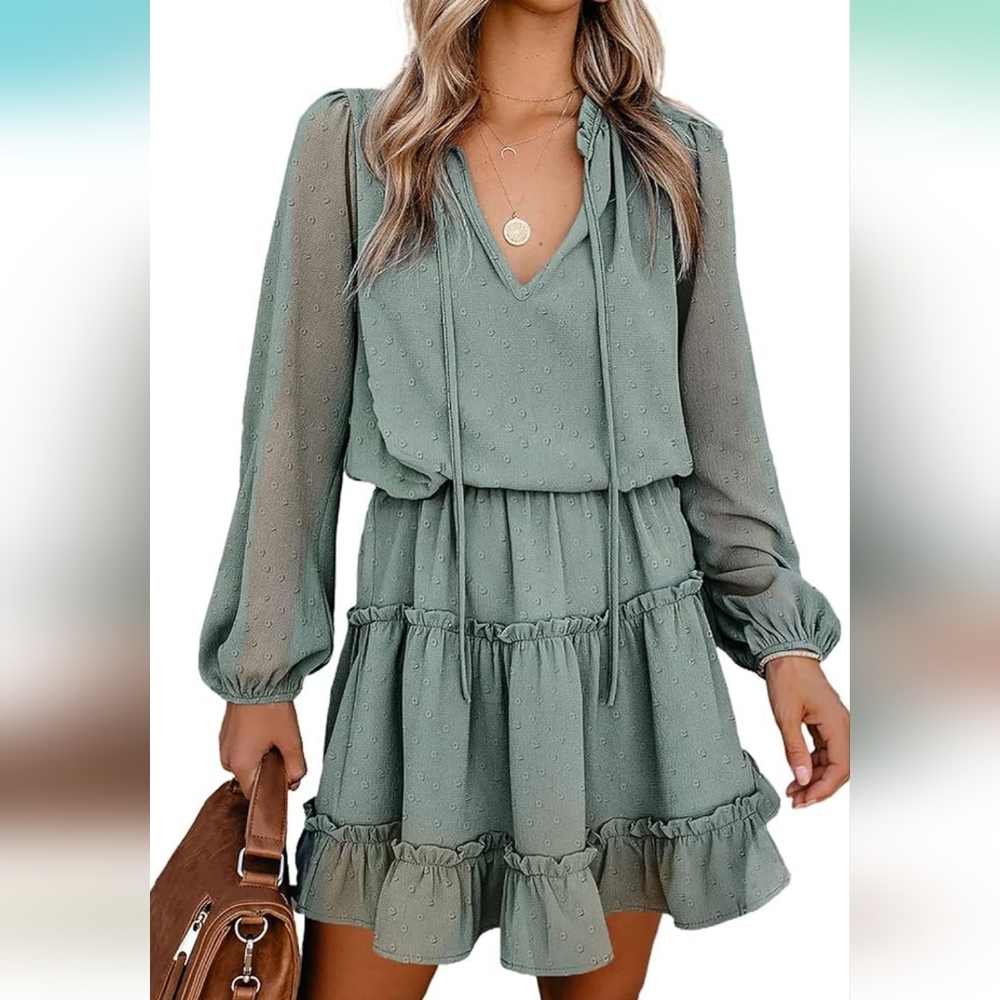 Green Ruffle Mini Dress